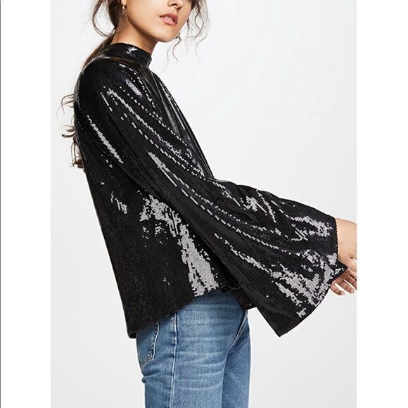 RtA Tennessee Top Black Sequin Long Sleeve Embellished Shirt XS - Picture 1 of 16